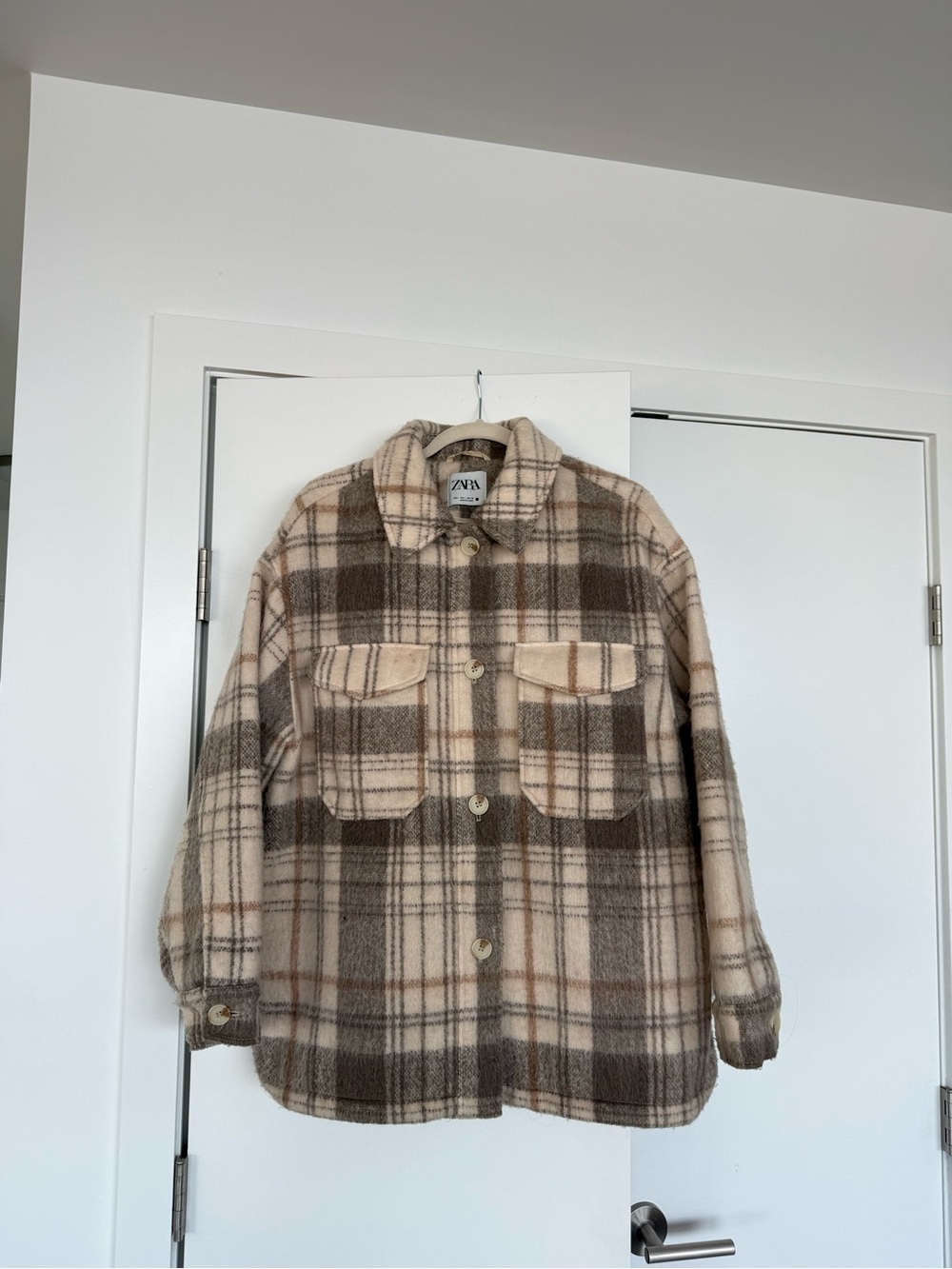 ZARA Plaid Coat in Beige and Brown